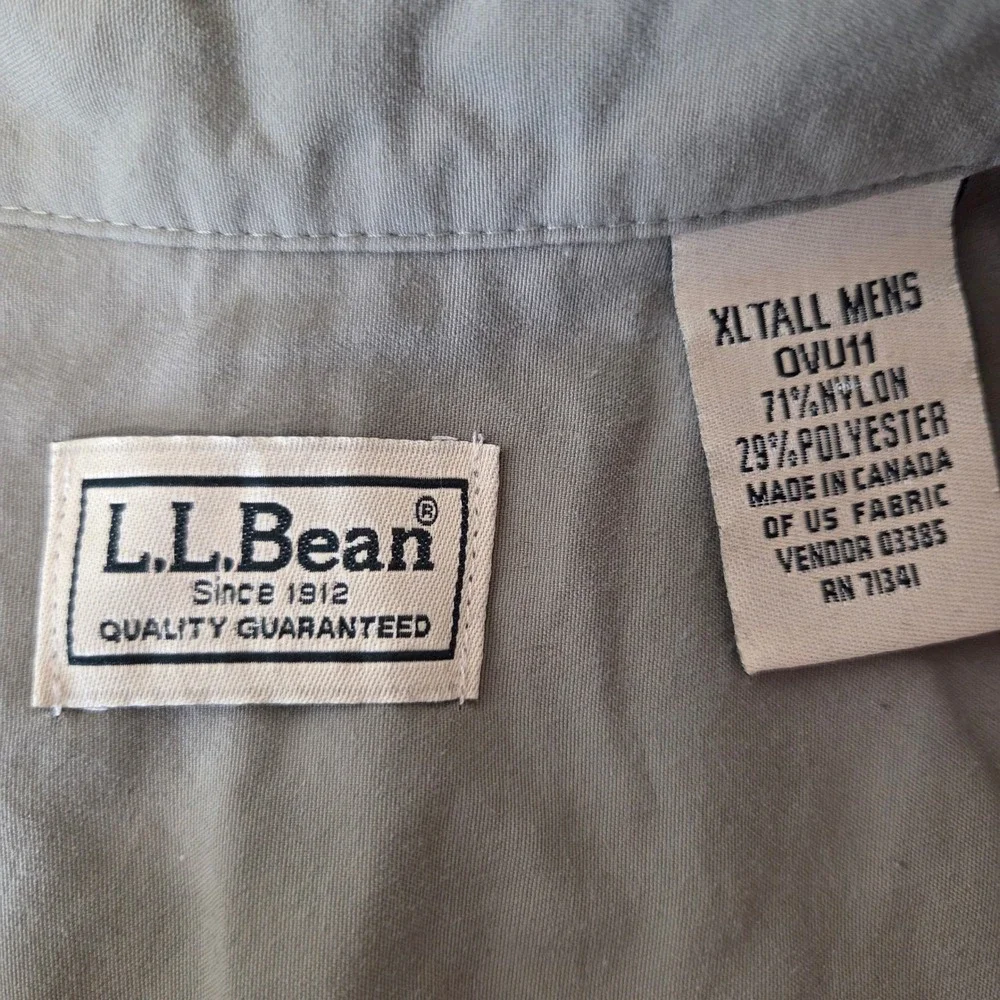 LL Bean Mens XL Tall Short Sleeve Button Down Shirt Sage Green Nylon Blend - Picture 4 of 4
